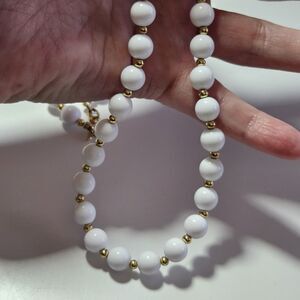 Vintage Monet Gold and White Bead 24"  Necklace